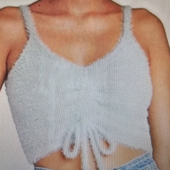 wild fable Tops - Wild Fable Fuzzy Mint Green Faux Fur Ruched Crop Top Women's Size Medium